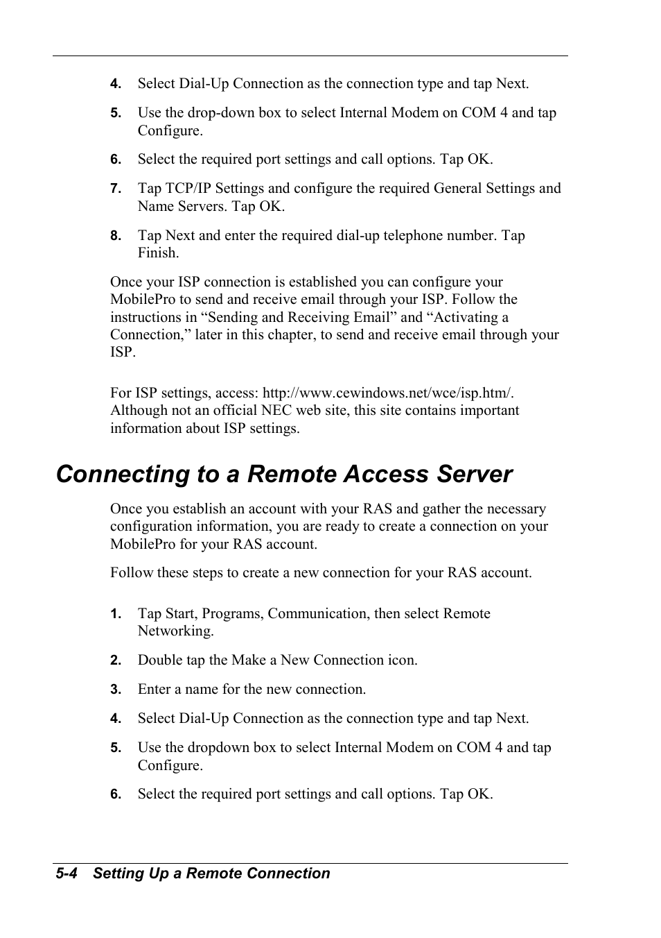 Connecting to a remote access server | NEC MobilePro 790 User Manual | Page 81 / 104