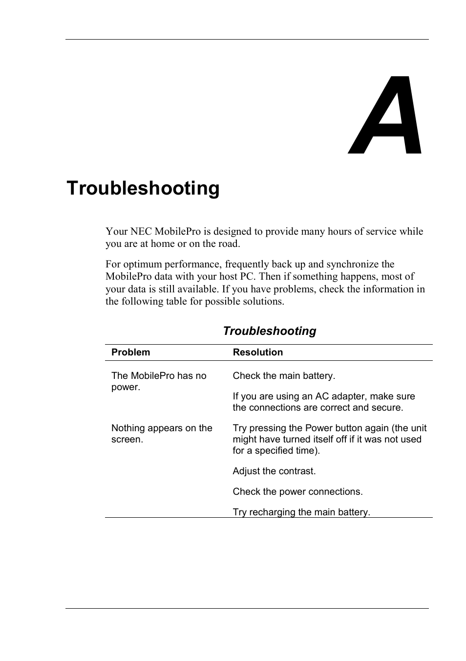 Troubleshooting | NEC MobilePro 790 User Manual | Page 85 / 104