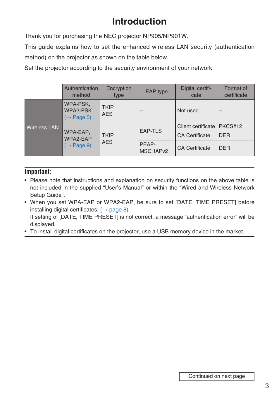 Introduction | NEC NP901W User Manual | Page 3 / 17