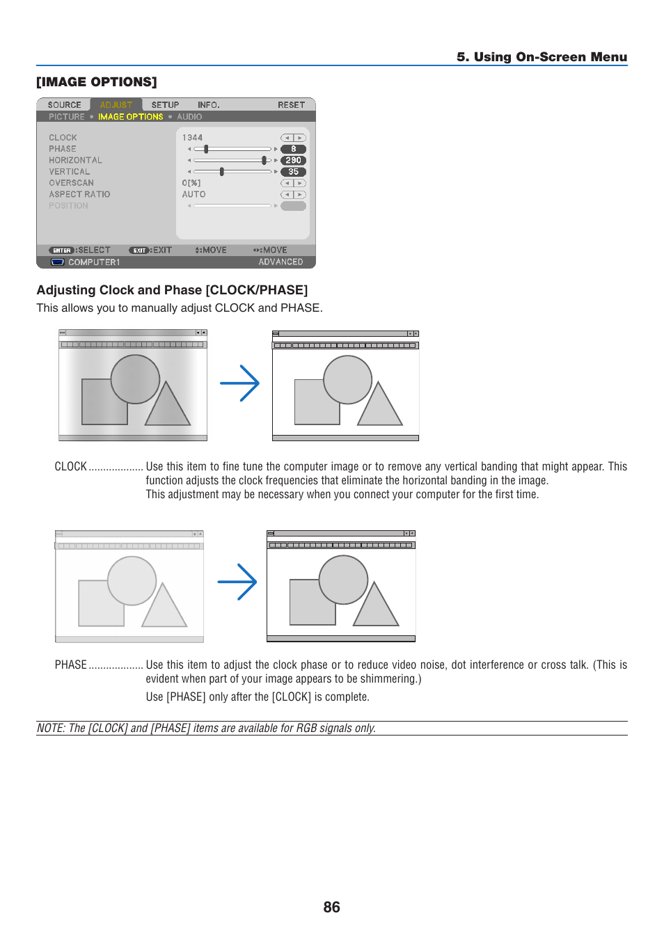 Image options | NEC NP-P350X User Manual | Page 104 / 222