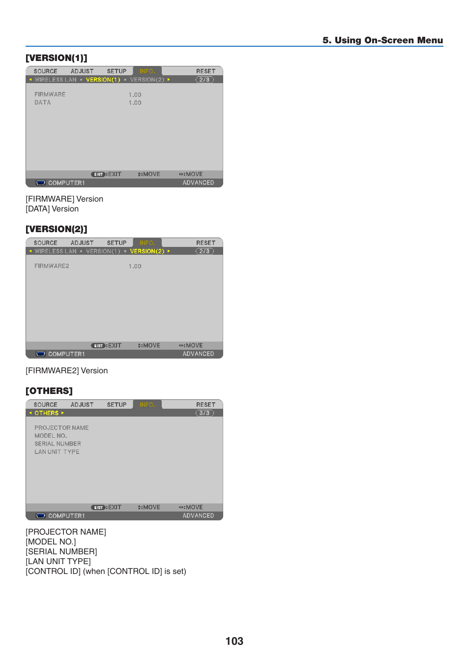 Version(1), Version(2), Others | Version(1)] [version(2)] [others | NEC NP-P350X User Manual | Page 121 / 222