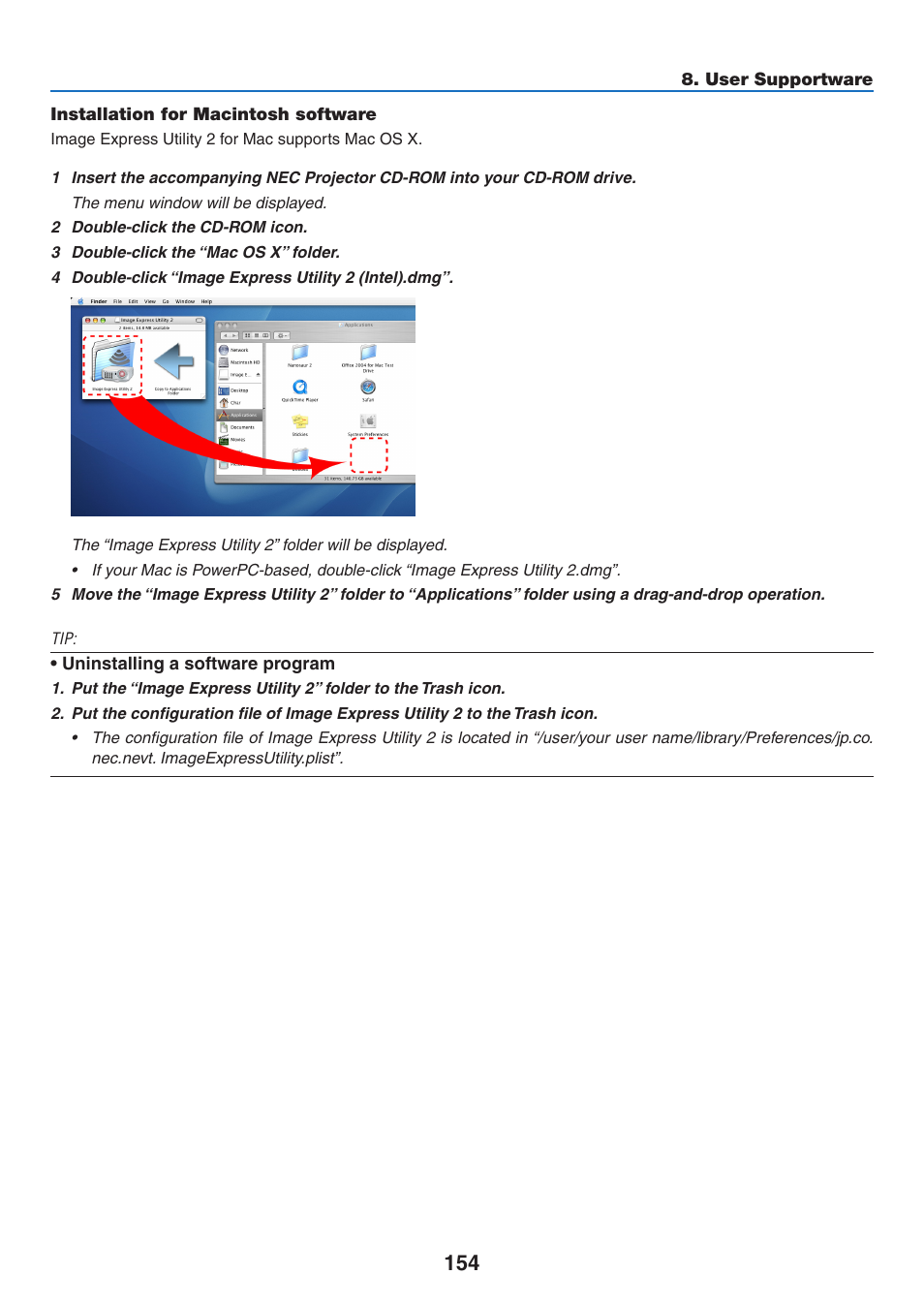 Installation for macintosh software | NEC NP-P350X User Manual | Page 172 / 222