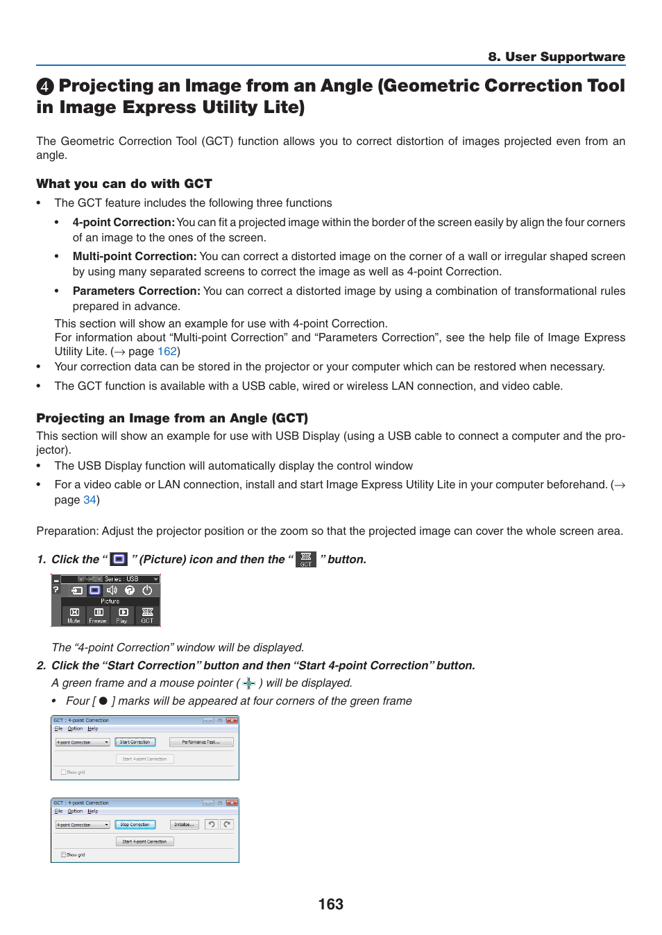 What you can do with gct, Projecting an image from an angle (gct) | NEC NP-P350X User Manual | Page 181 / 222