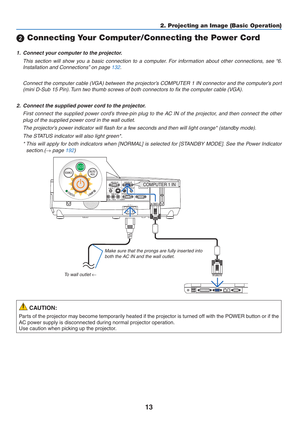 Connecting your computer/connecting the power cord | NEC NP-P350X User Manual | Page 31 / 222