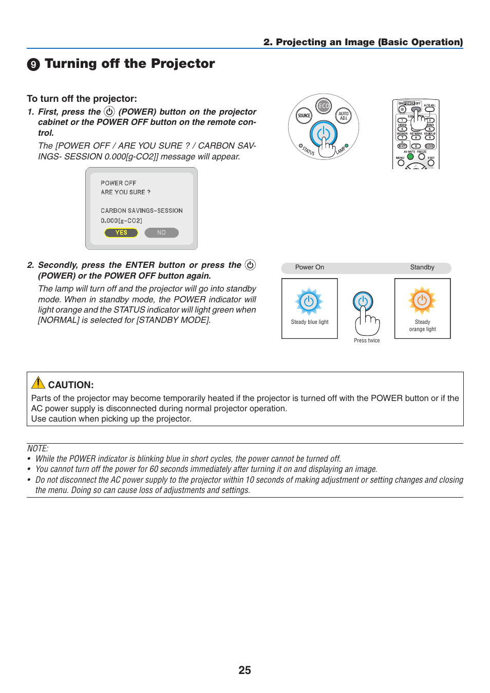 9) turning off the projector, Turning off the projector | NEC NP-P350X User Manual | Page 43 / 222