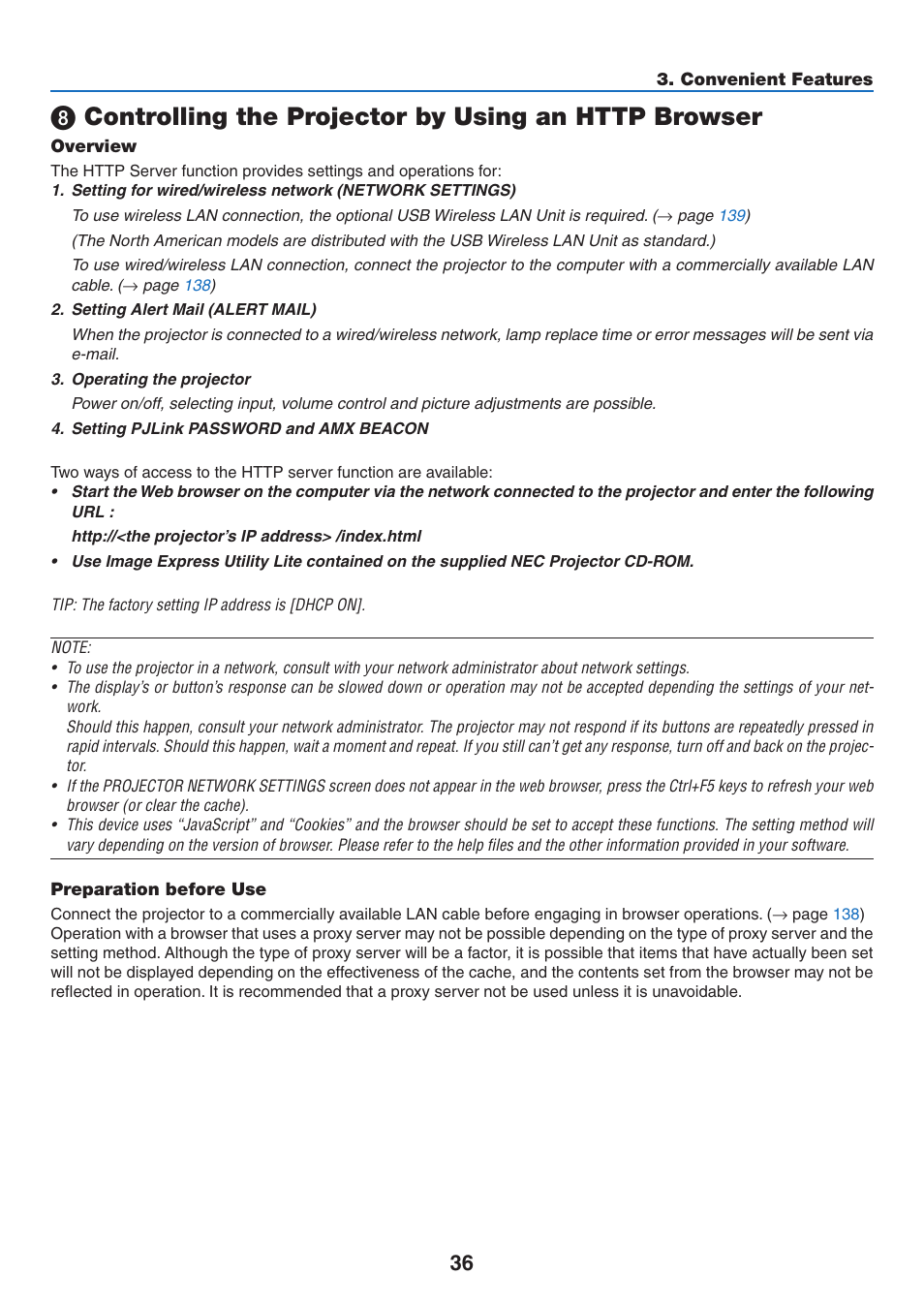 Controlling the projector by using an http browser | NEC NP-P350X User Manual | Page 54 / 222