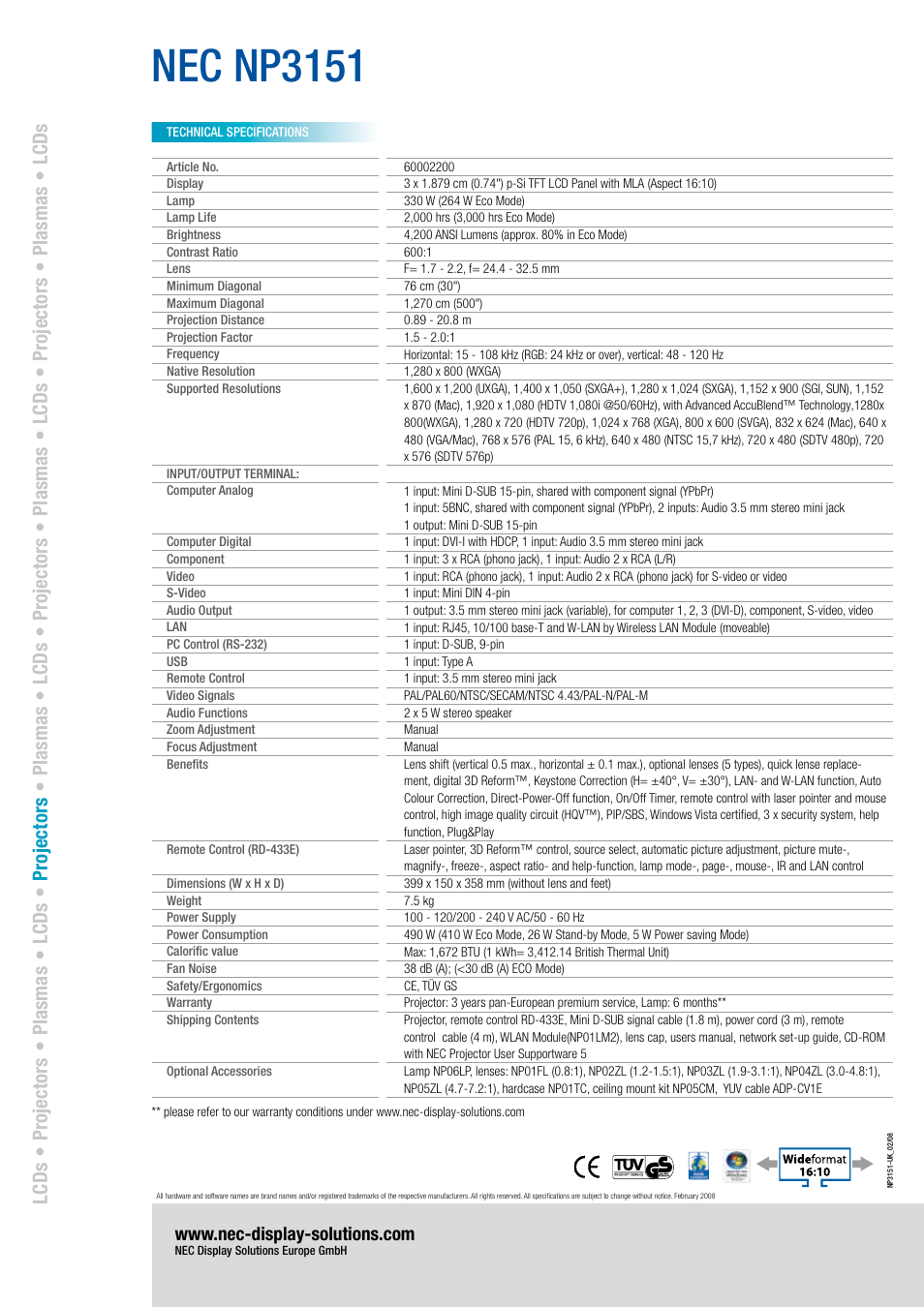 Nec np3151 | NEC NP3151 User Manual | Page 2 / 2