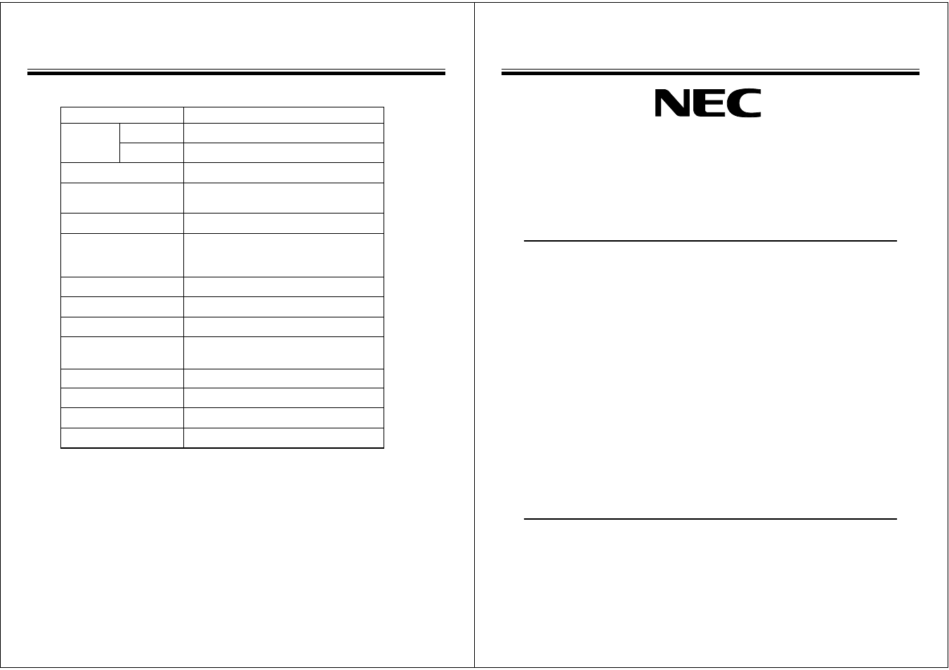 Specification, Nec service centres, Home electronics group | NEC PF32W503 User Manual | Page 18 / 18