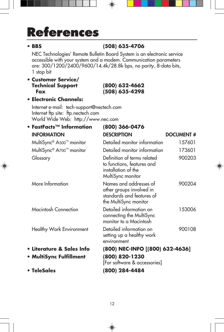 References | NEC A Series User Manual | Page 14 / 16