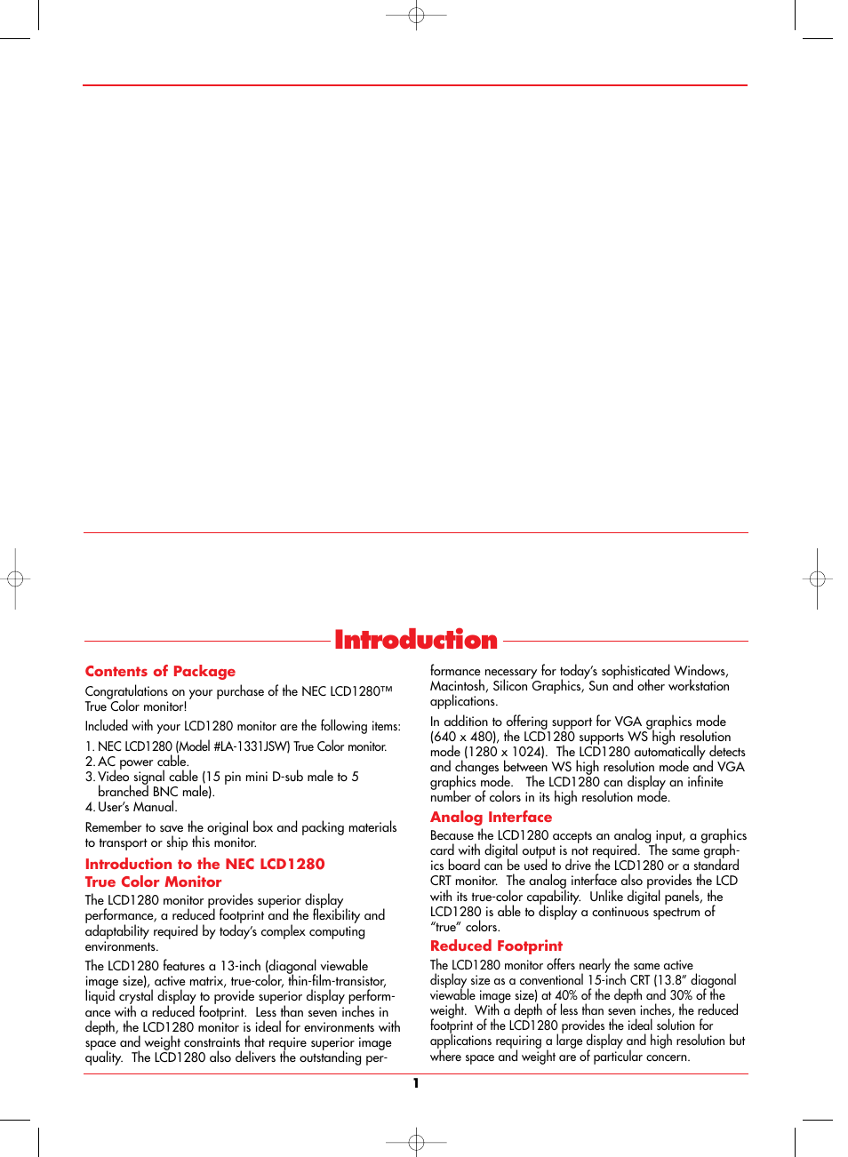 Introduction | NEC LCD1280 User Manual | Page 3 / 12