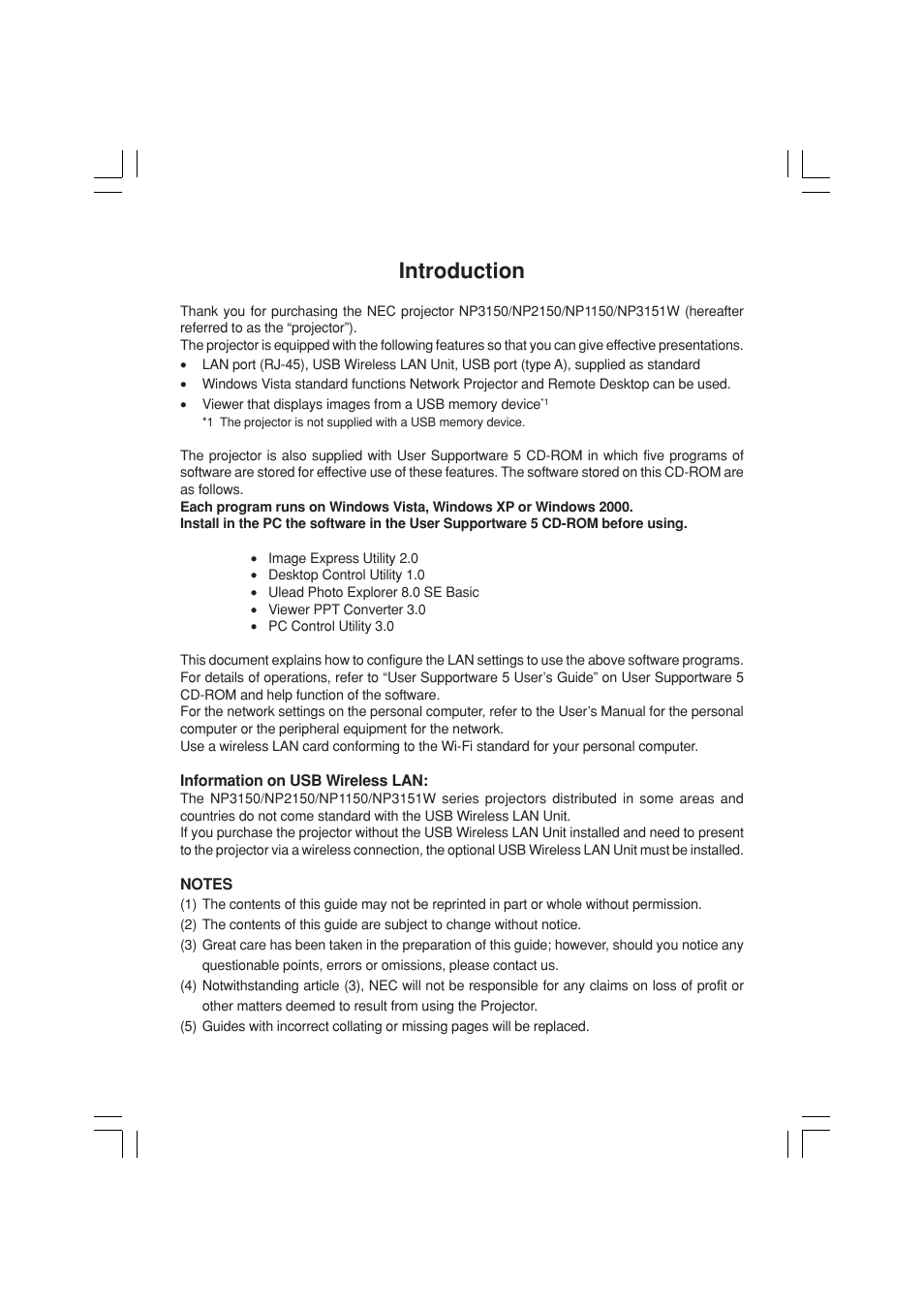 Introduction | NEC NP3150 User Manual | Page 2 / 44