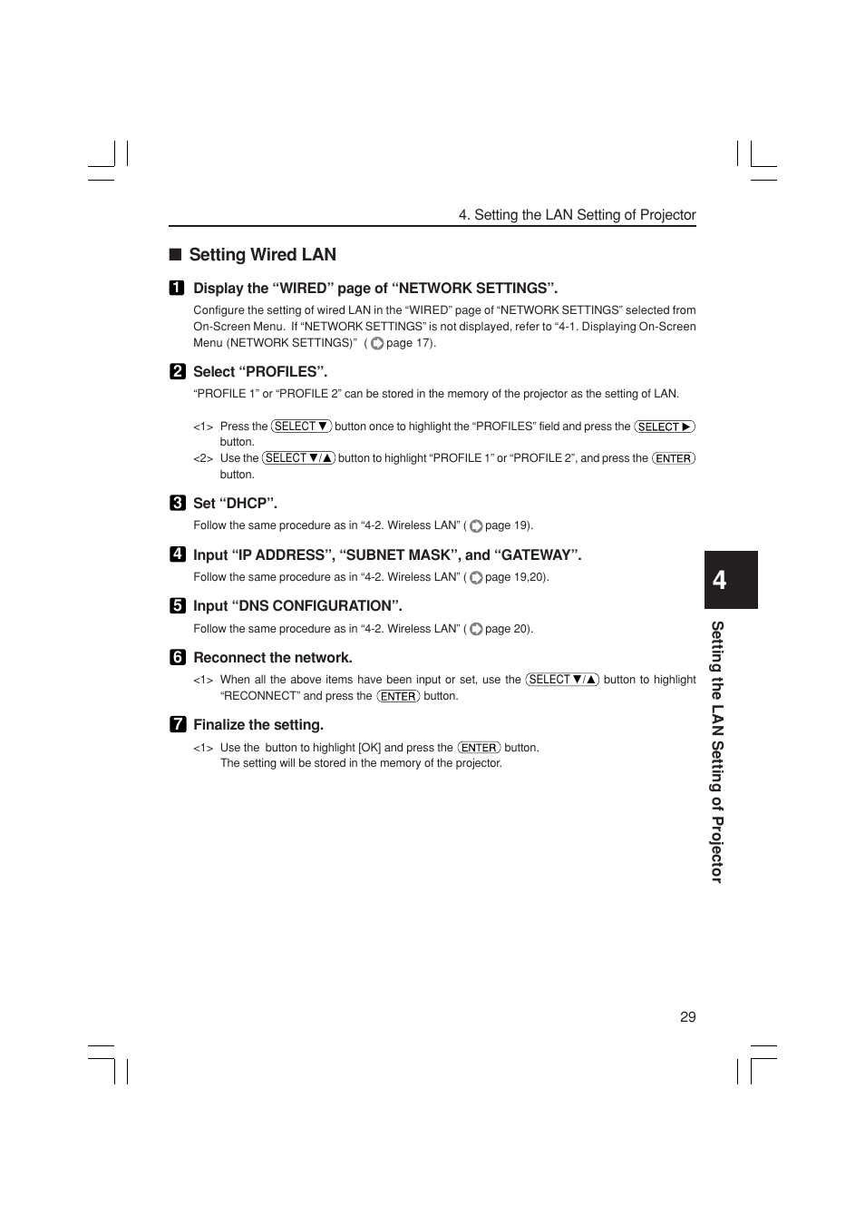 Setting wired lan | NEC NP3150 User Manual | Page 29 / 44