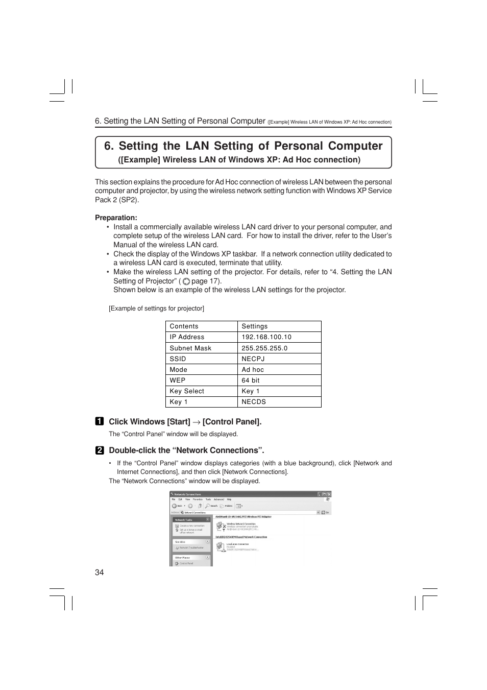 Setting the lan setting of personal computer | NEC NP3150 User Manual | Page 34 / 44