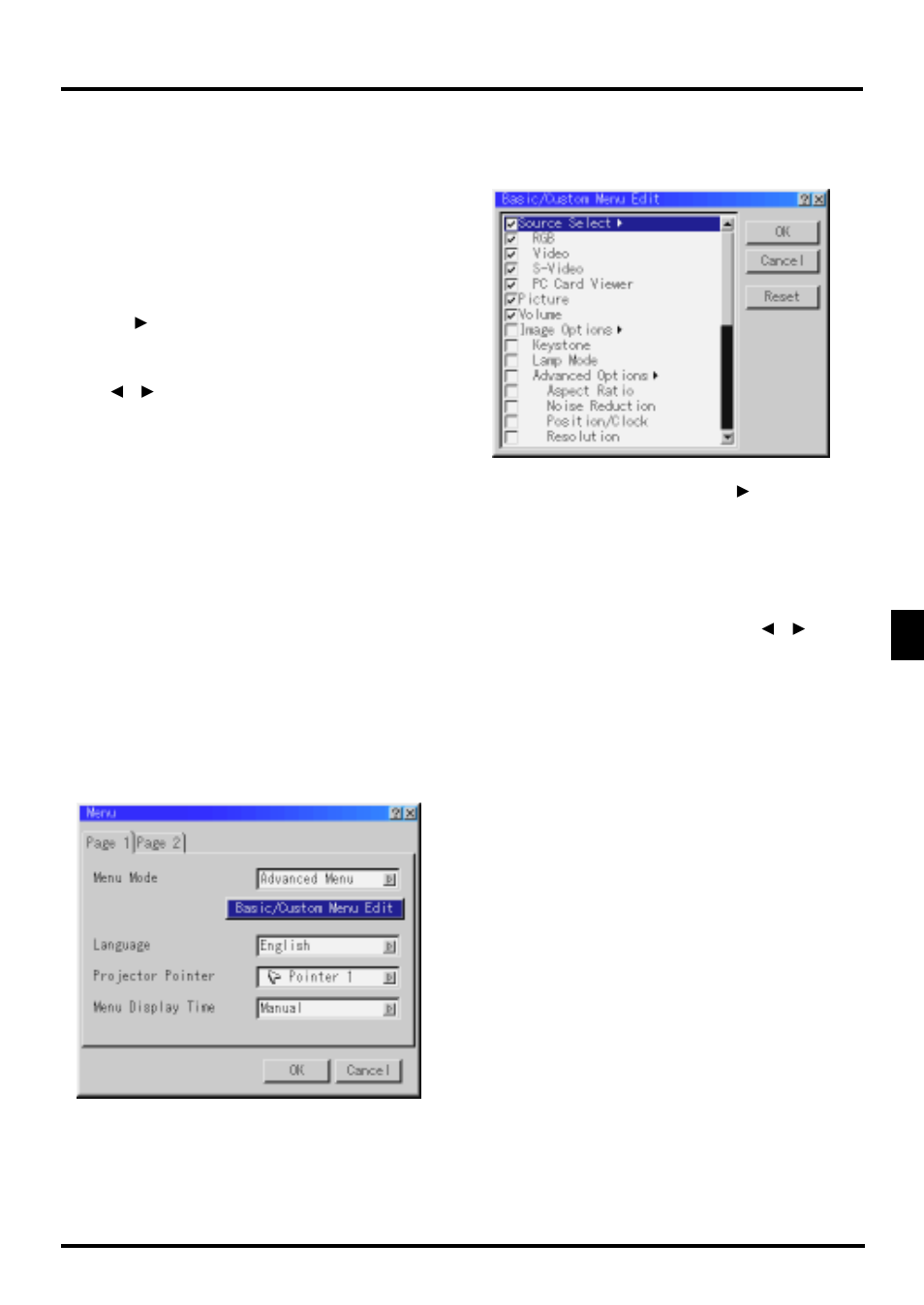 Using the menus, E–29 | NEC LT150Z User Manual | Page 35 / 62