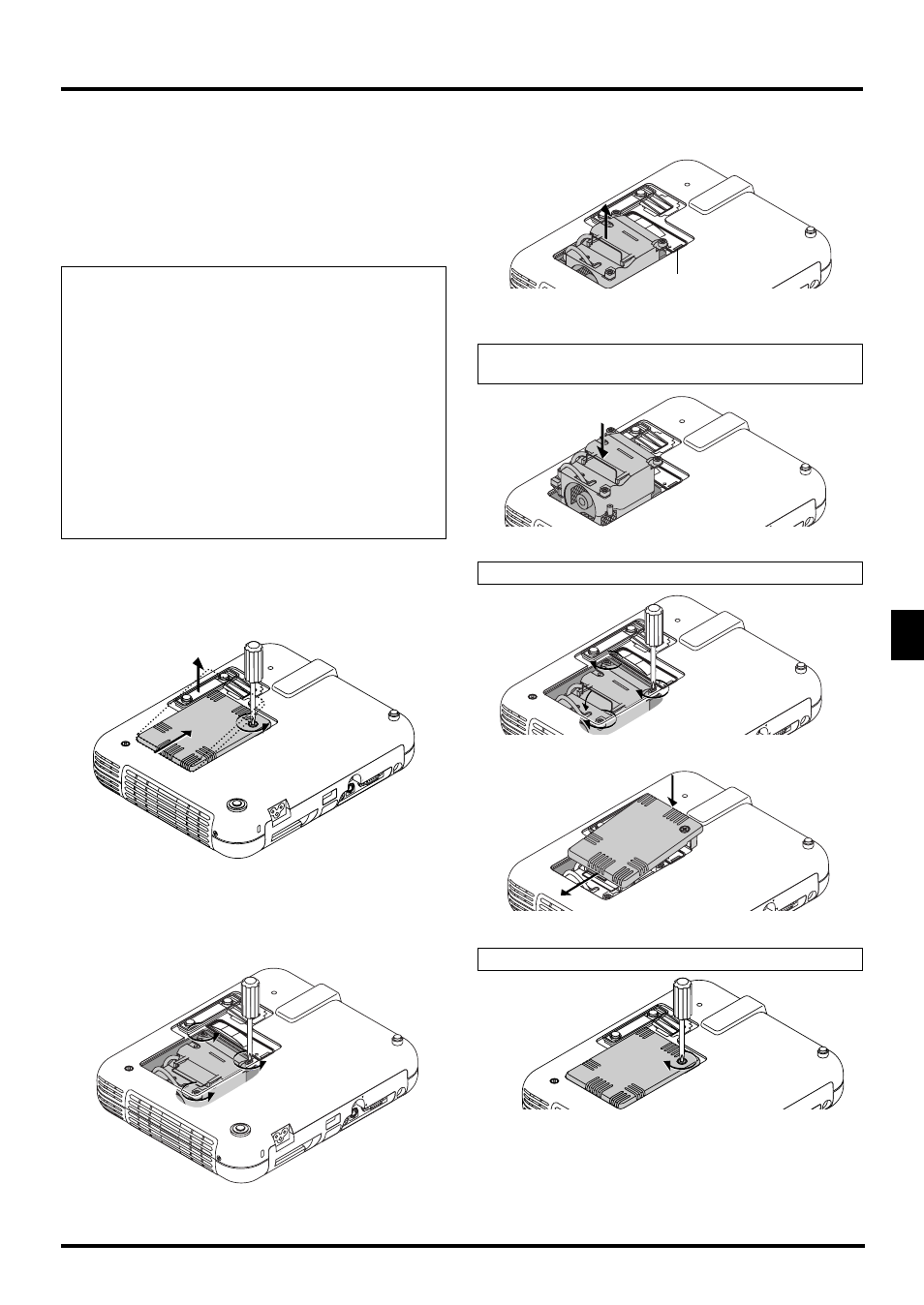 Maintenance, E–49, Replacing the lamp | 5secure it in place with the three screws, 6reattach the lamp cover | NEC LT150Z User Manual | Page 55 / 62