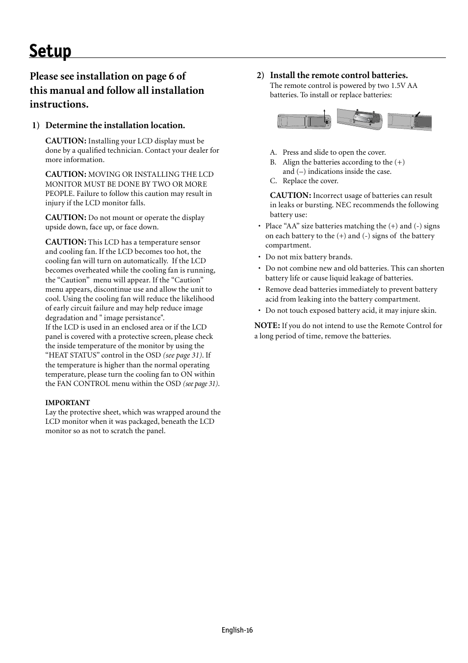 Setup | NEC MULTEOS M40 User Manual | Page 20 / 152
