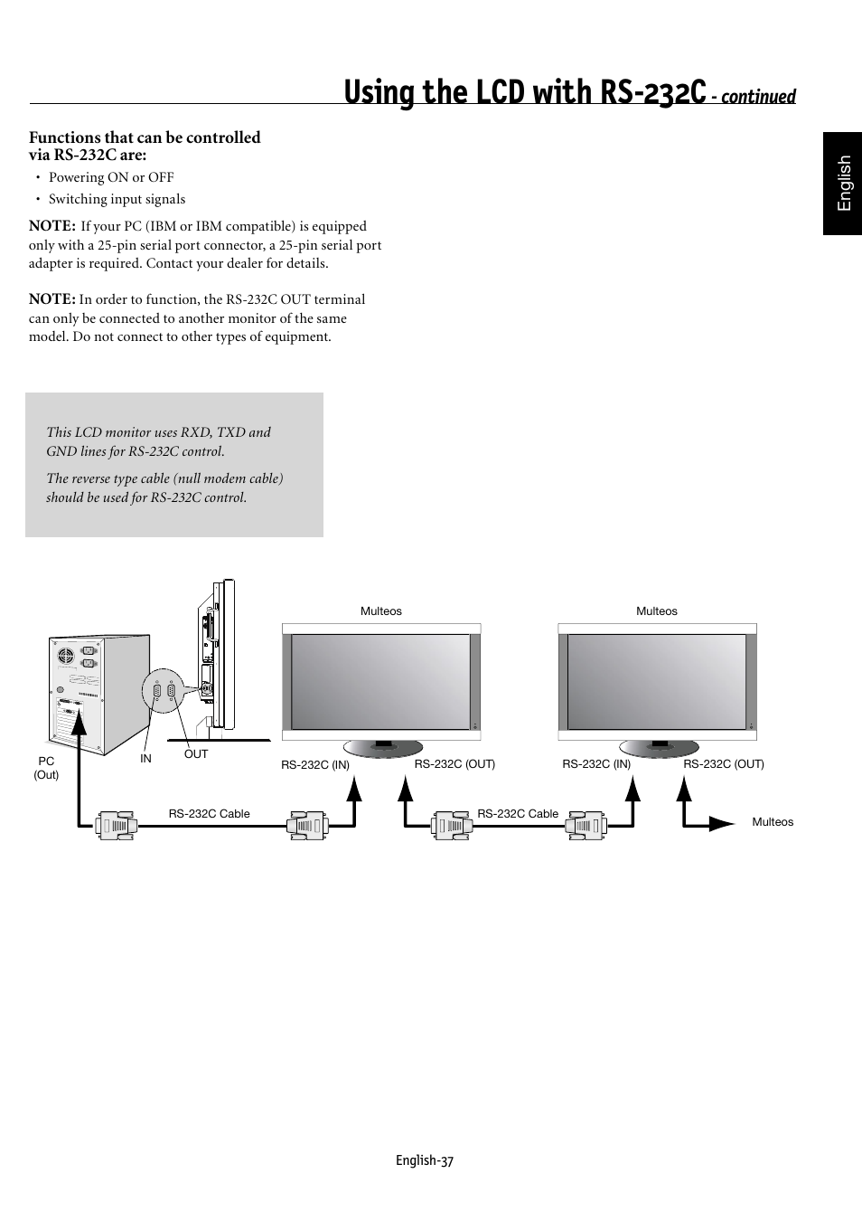 Using the lcd with rs-232c, Continued | NEC MULTEOS M40 User Manual | Page 41 / 152