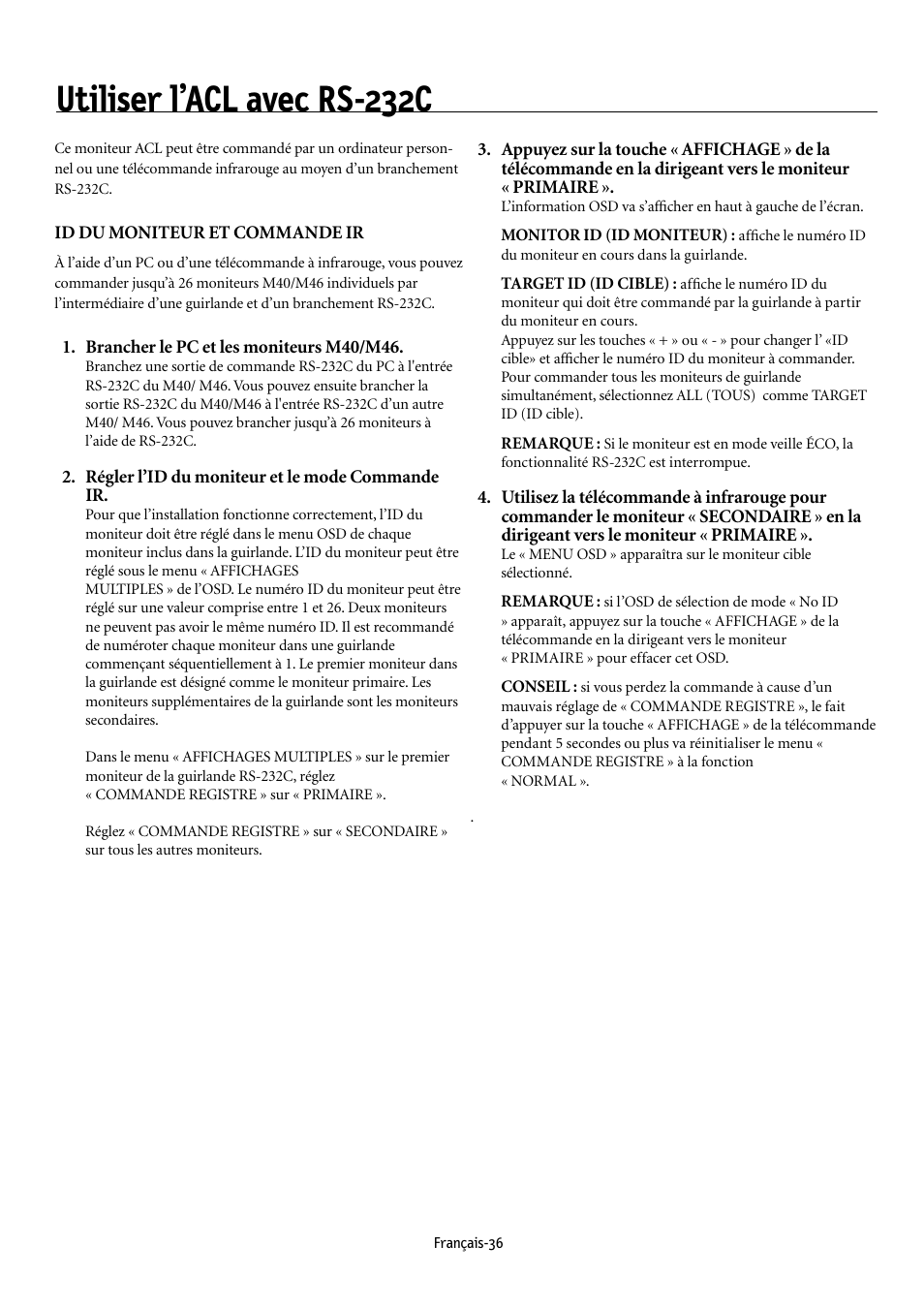 Utiliser l’acl avec rs-232c | NEC MULTEOS M40 User Manual | Page 86 / 152