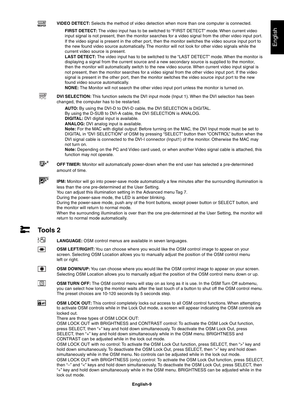 Tools 2, English | NEC 1980FXi User Manual | Page 11 / 27