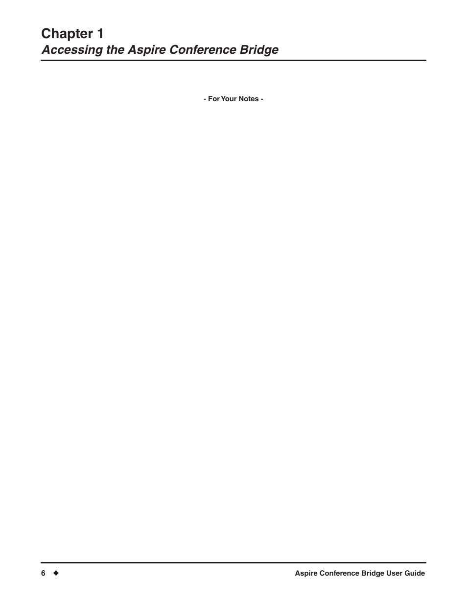 Chapter 1, Accessing the aspire conference bridge | NEC P/N 0893416 User Manual | Page 10 / 36