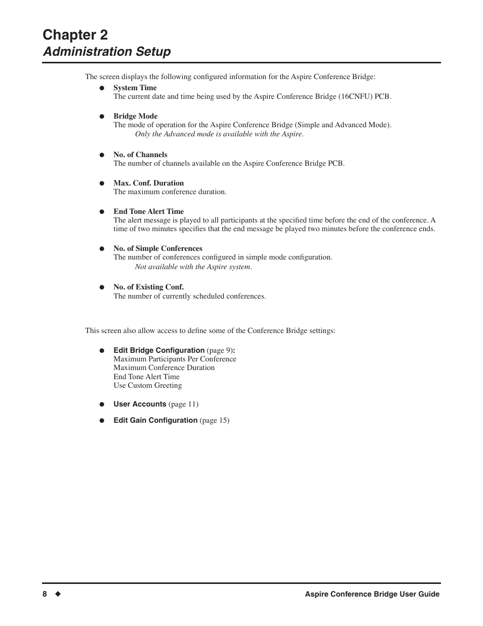 Chapter 2, Administration setup | NEC P/N 0893416 User Manual | Page 12 / 36
