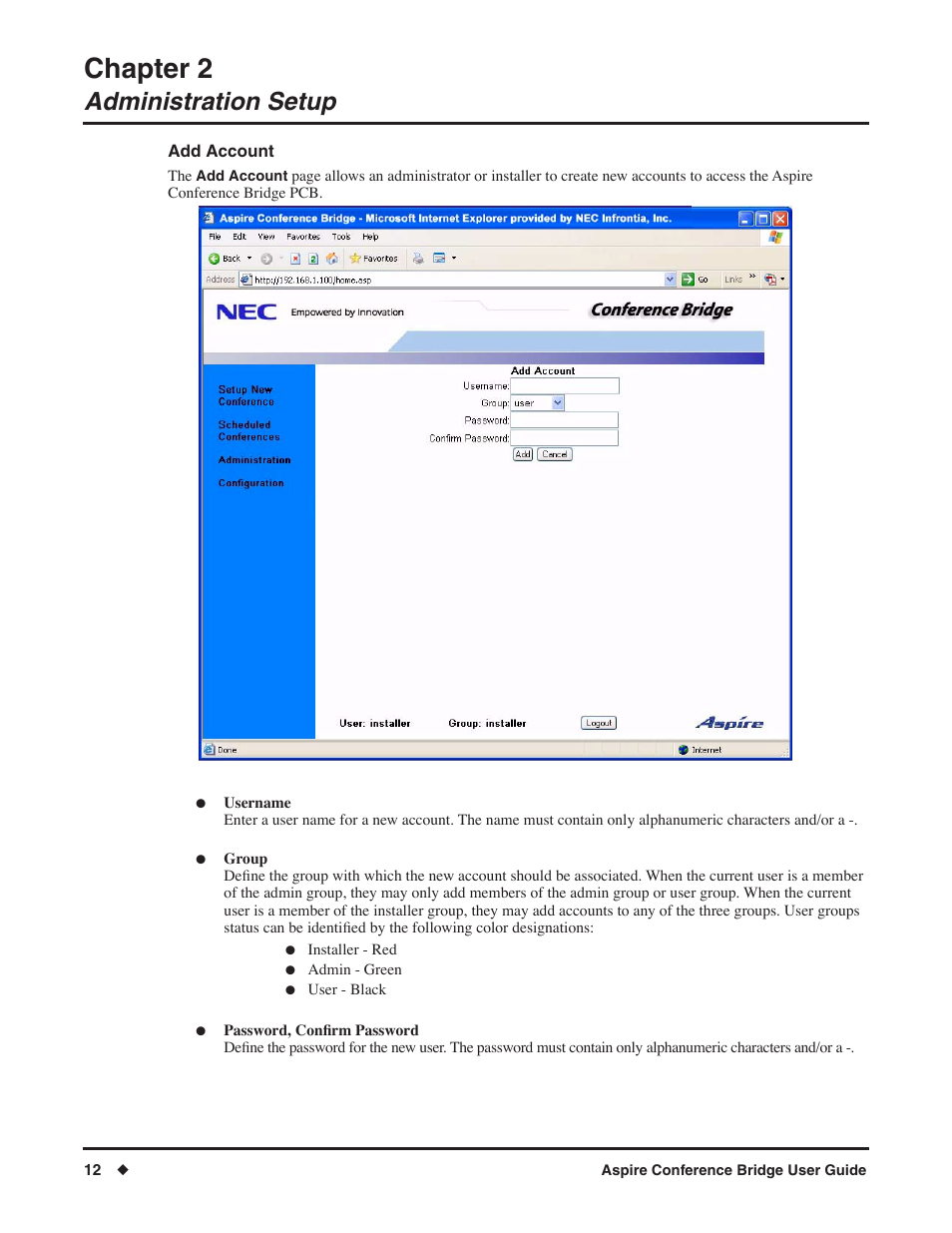 Chapter 2, Administration setup | NEC P/N 0893416 User Manual | Page 16 / 36
