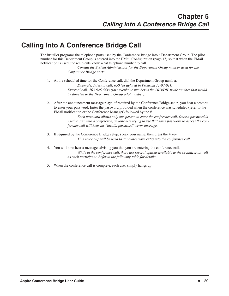 Chapter 5, Calling into a conference bridge call | NEC P/N 0893416 User Manual | Page 33 / 36