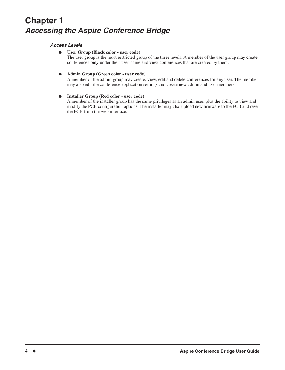 Chapter 1, Accessing the aspire conference bridge | NEC P/N 0893416 User Manual | Page 8 / 36