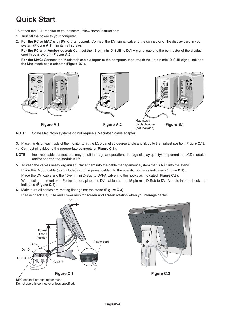 Quick start | NEC LCD2090UXi User Manual | Page 6 / 29