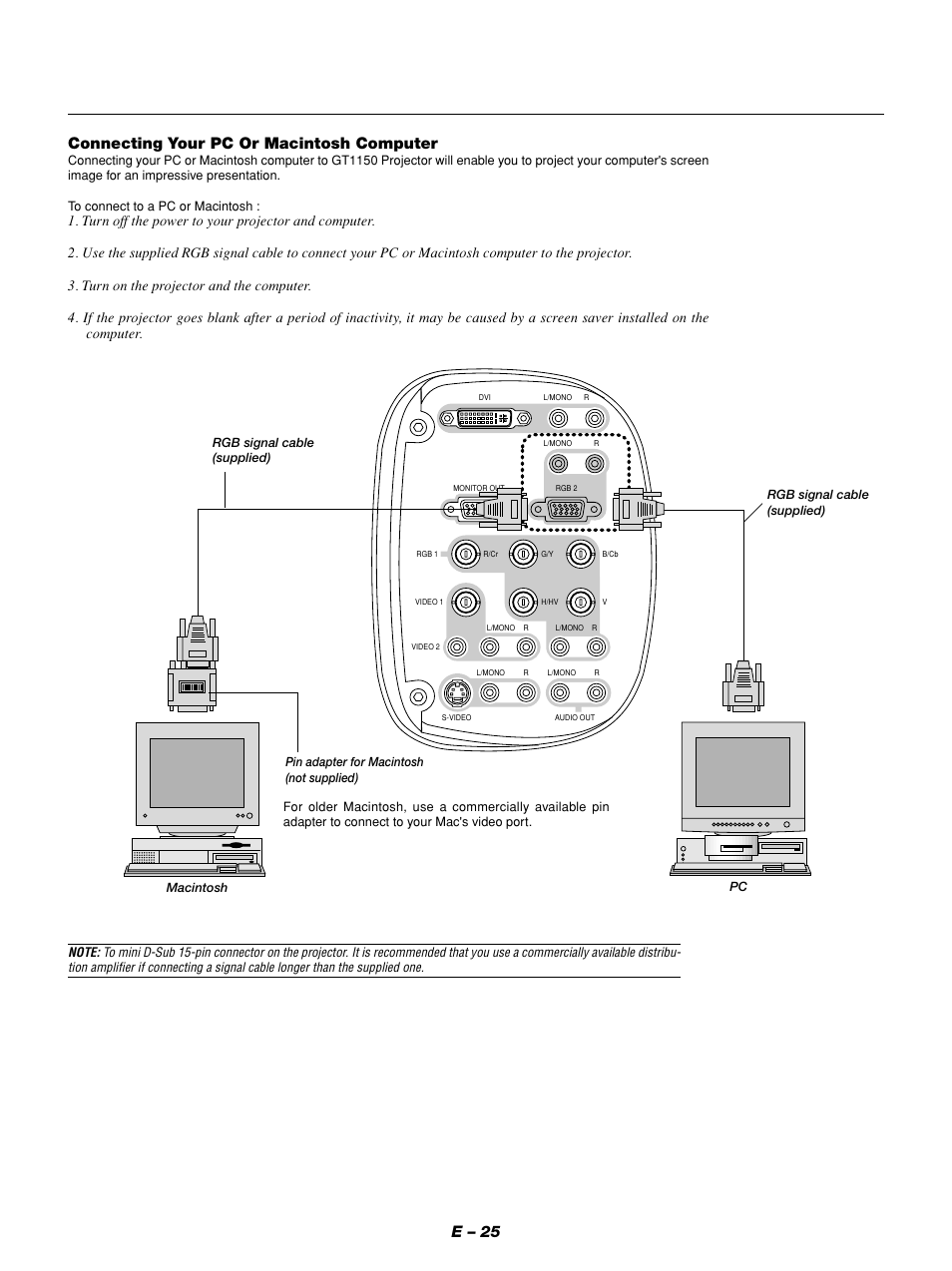 E – 25 connecting your pc or macintosh computer | NEC GT1150 User Manual | Page 33 / 79