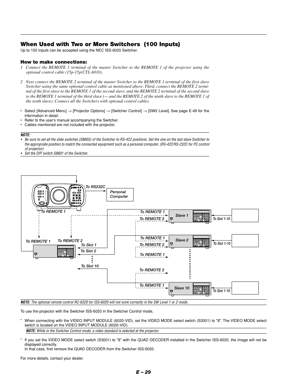 When used with two or more switchers (100 inputs) | NEC GT1150 User Manual | Page 37 / 79