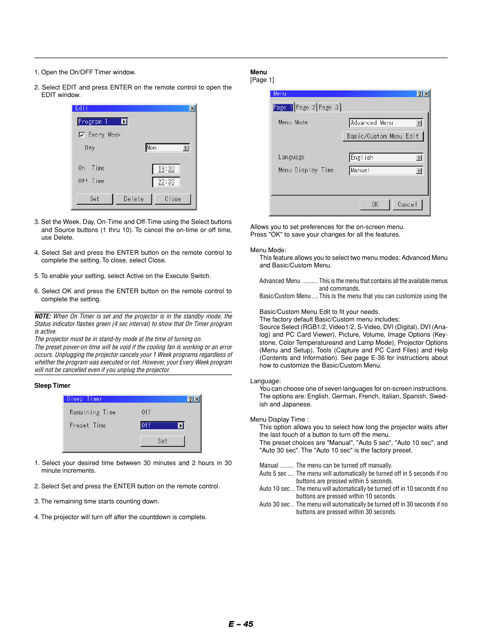 E – 45 | NEC GT1150 User Manual | Page 53 / 79