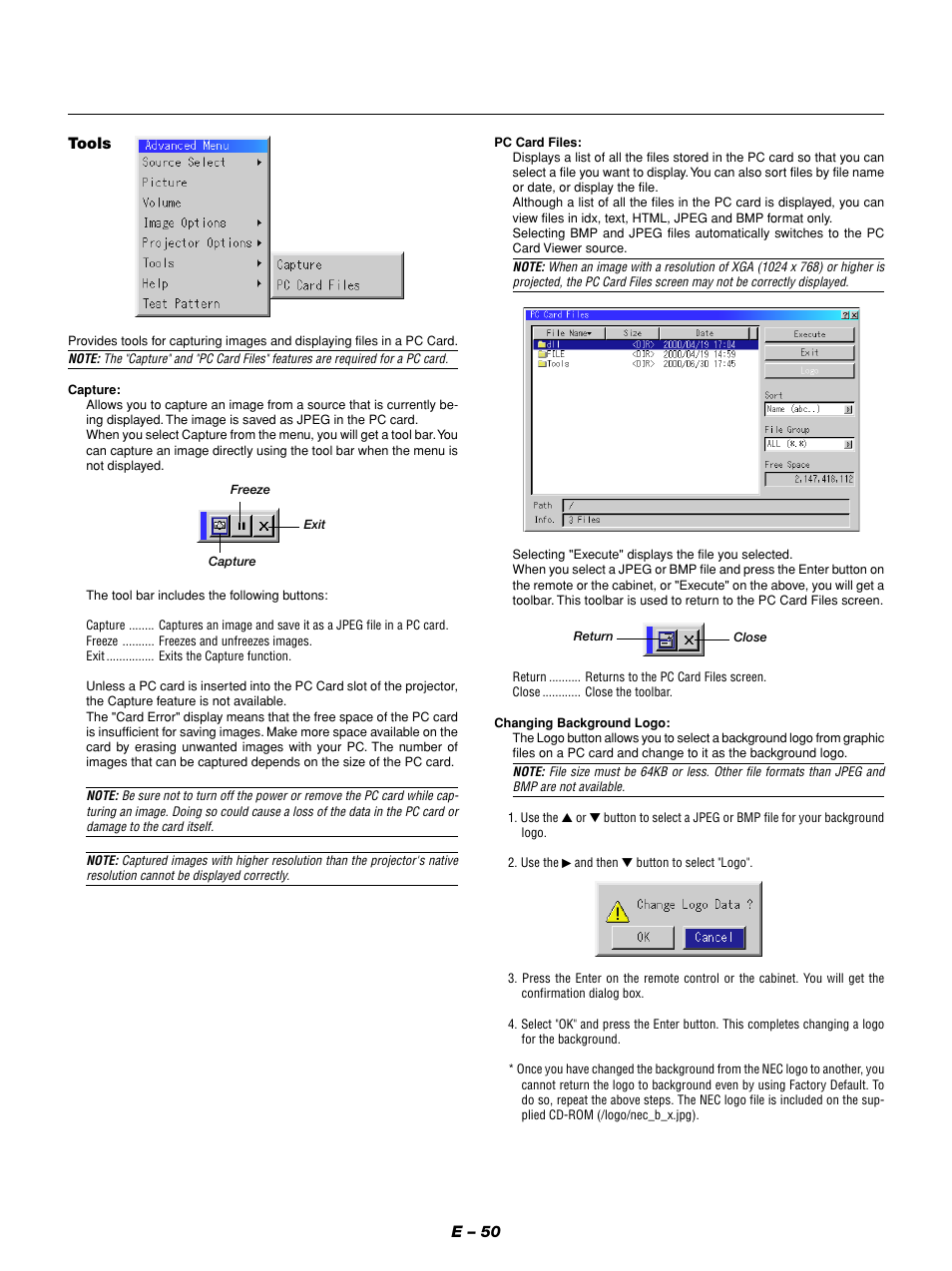 E – 50 tools | NEC GT1150 User Manual | Page 58 / 79