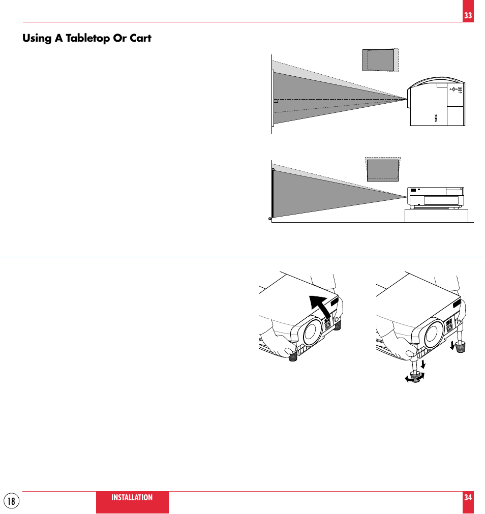 Using a tabletop or cart | NEC MT830TM /1030TM User Manual | Page 18 / 53