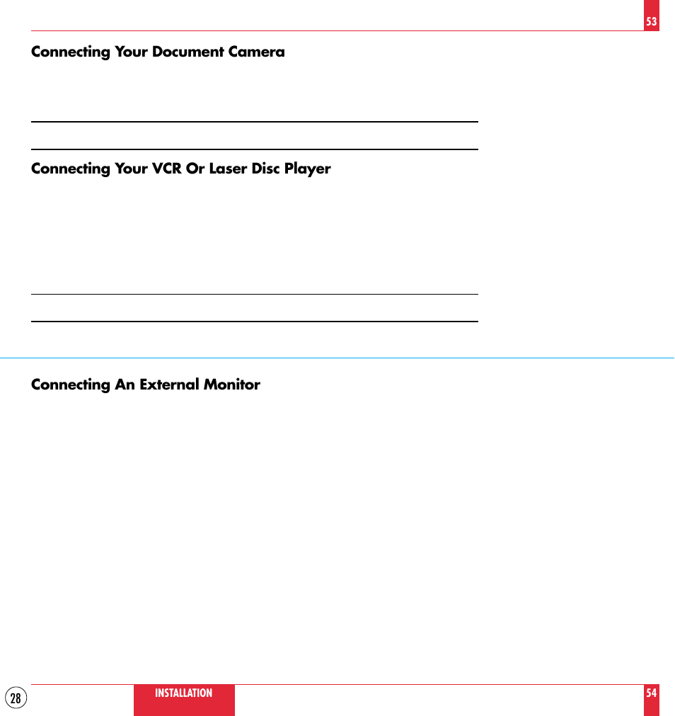 Connecting your document camera, Connecting your vcr or laser disc player, Connecting an external monitor | NEC MT830TM /1030TM User Manual | Page 28 / 53