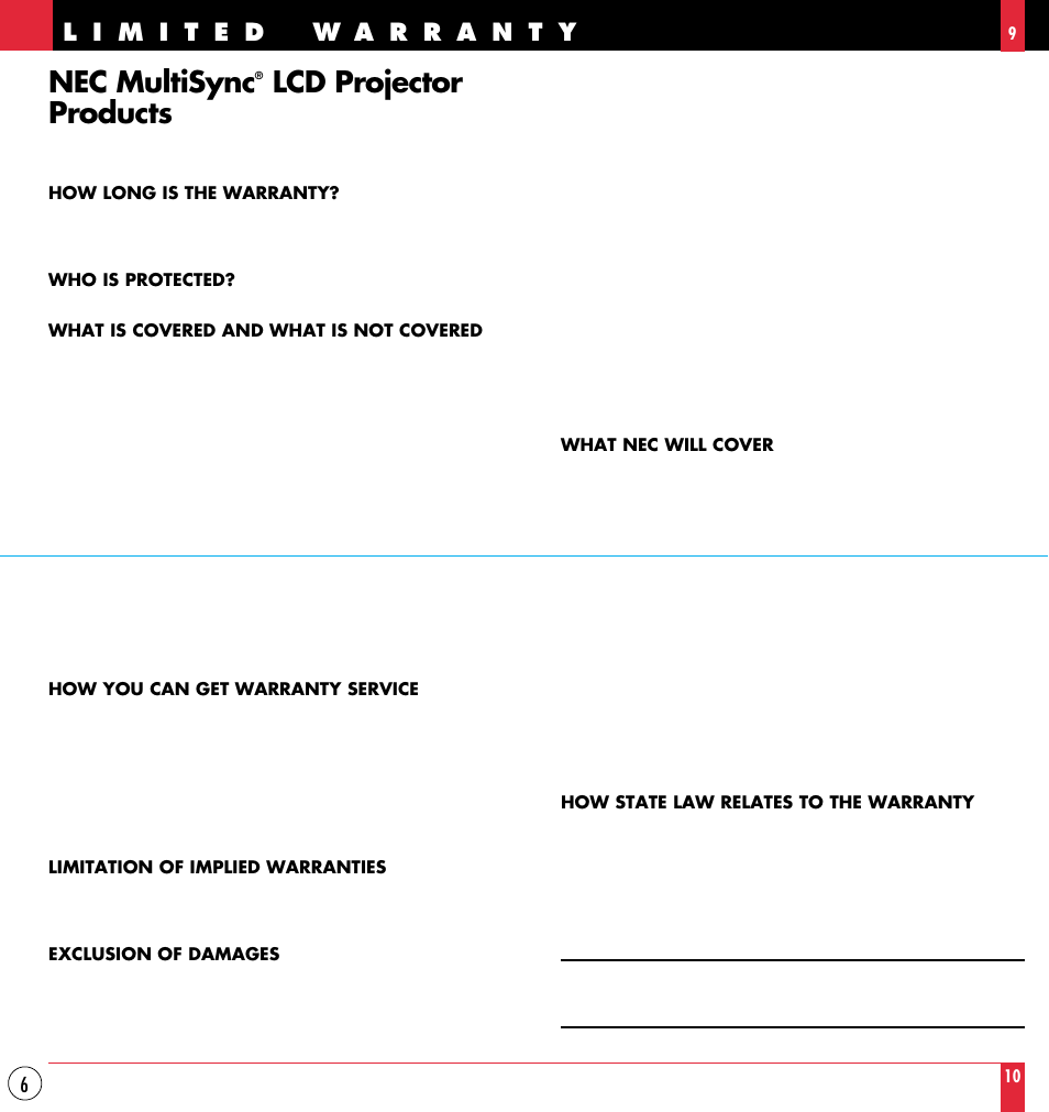 Nec multisync, Lcd projector products | NEC MT830TM /1030TM User Manual | Page 6 / 53