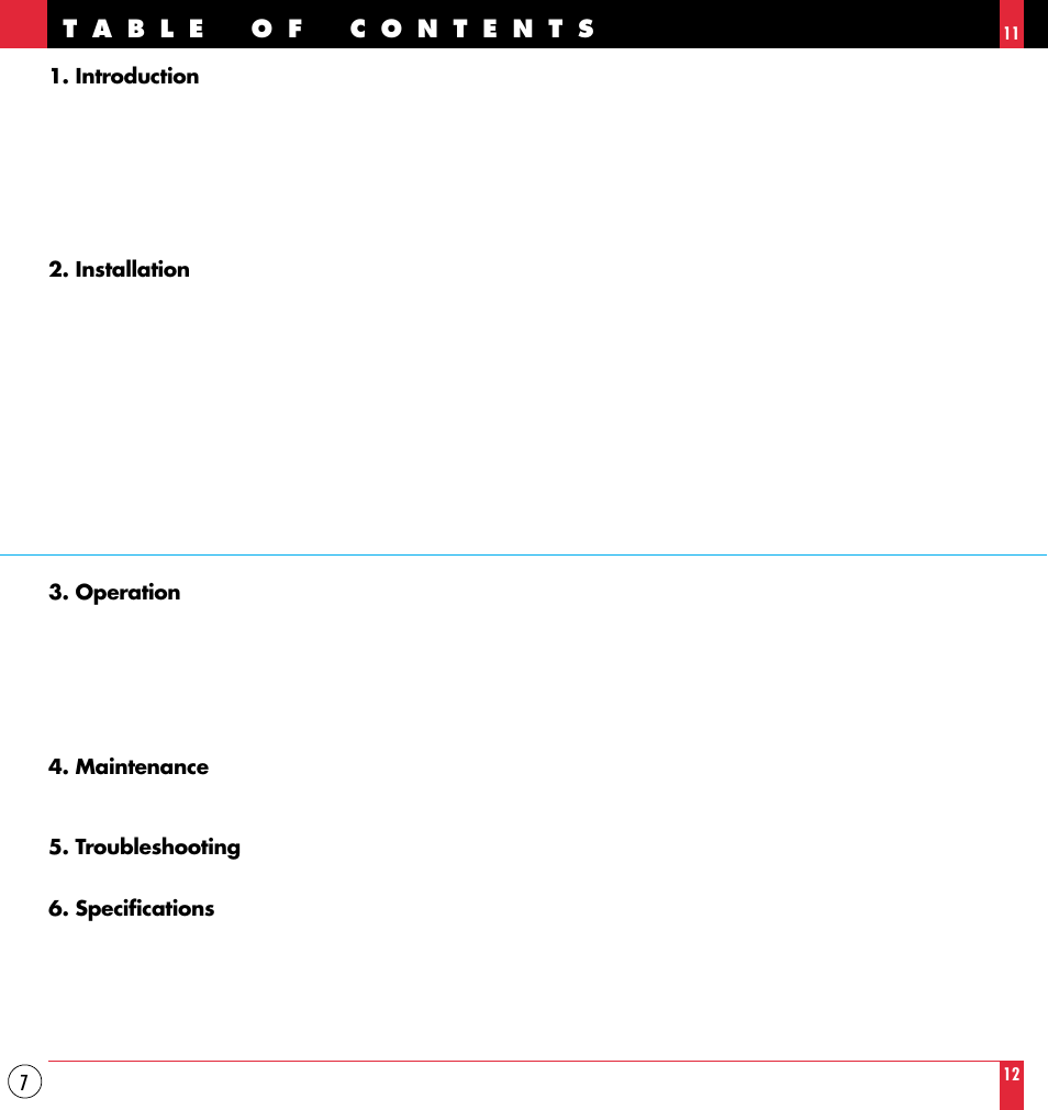 Introduction, Installation, Operation | Maintenance, Troubleshooting, Specifications | NEC MT830TM /1030TM User Manual | Page 7 / 53