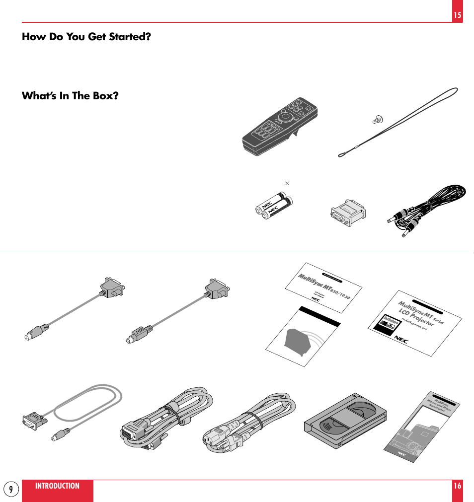 How do you get started, What’s in the box, Introduction 15 16 | NEC MT830TM /1030TM User Manual | Page 9 / 53