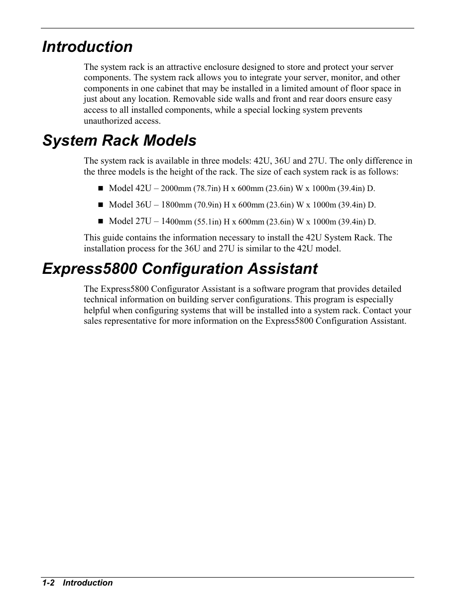Introduction, System rack models, Express5800 configuration assistant | NEC EXPRESS800 User Manual | Page 12 / 78