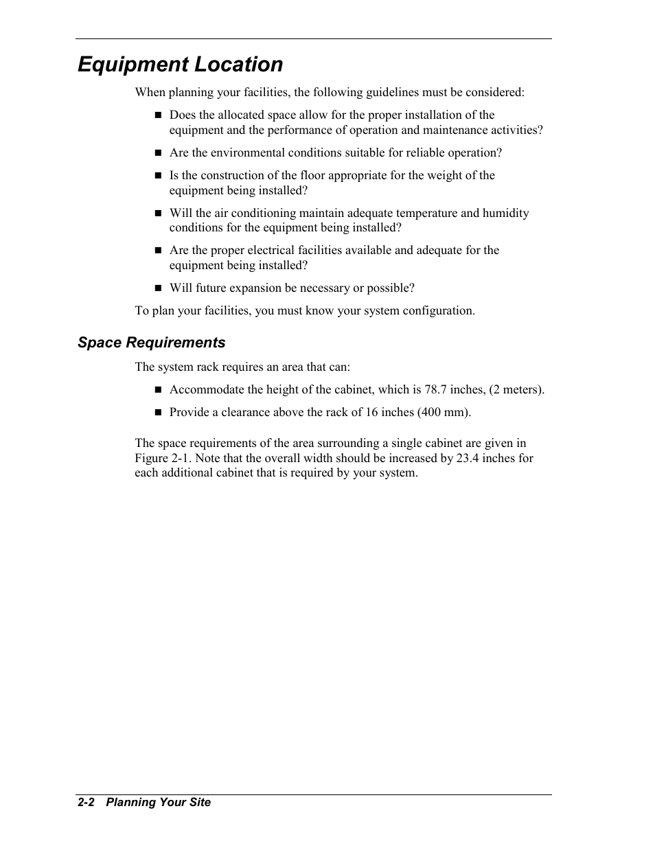 Equipment location, Space requirements | NEC EXPRESS800 User Manual | Page 18 / 78