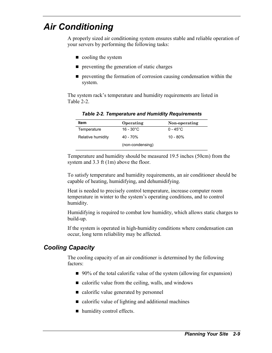 Air conditioning, Cooling capacity | NEC EXPRESS800 User Manual | Page 25 / 78