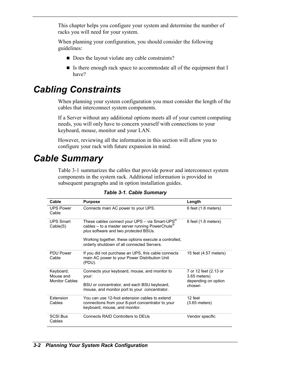 Cabling constraints, Cable summary | NEC EXPRESS800 User Manual | Page 30 / 78