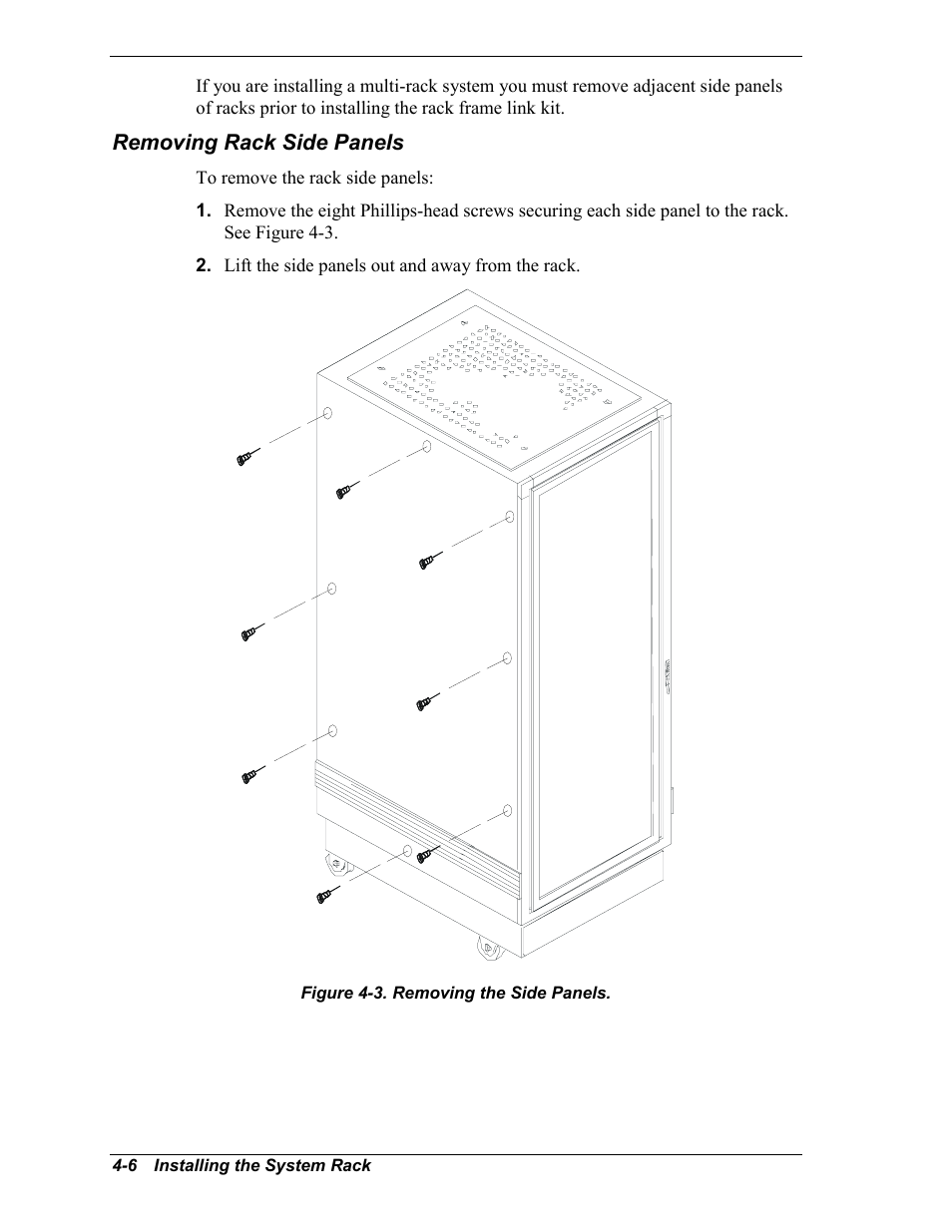 Removing rack side panels | NEC EXPRESS800 User Manual | Page 44 / 78