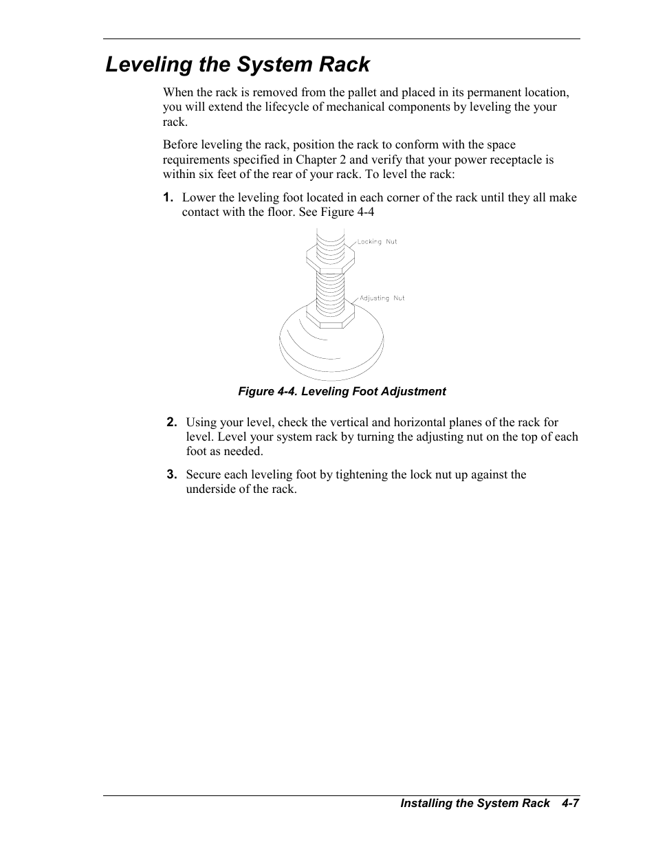 Leveling the system rack | NEC EXPRESS800 User Manual | Page 45 / 78