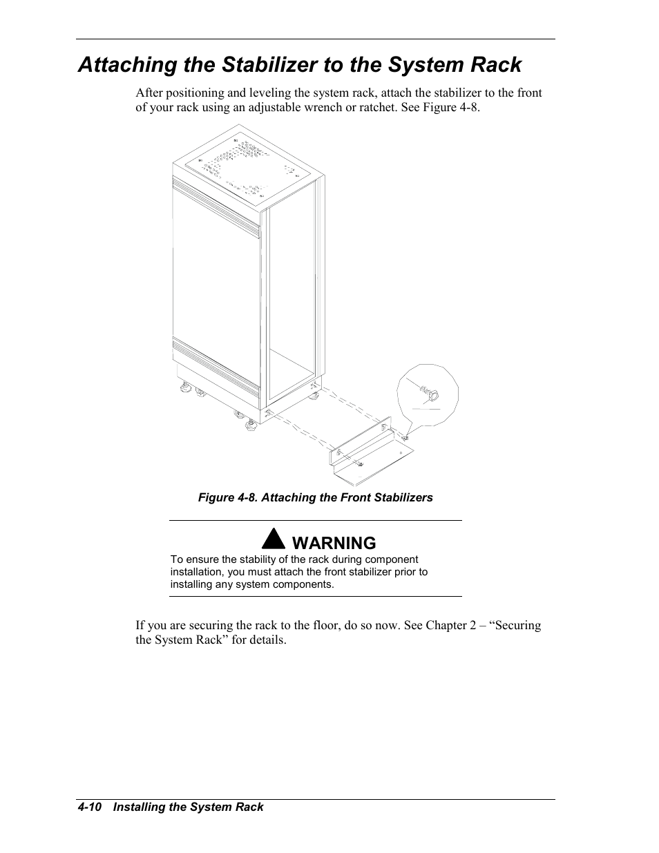 Attaching the stabilizer to the system rack | NEC EXPRESS800 User Manual | Page 48 / 78