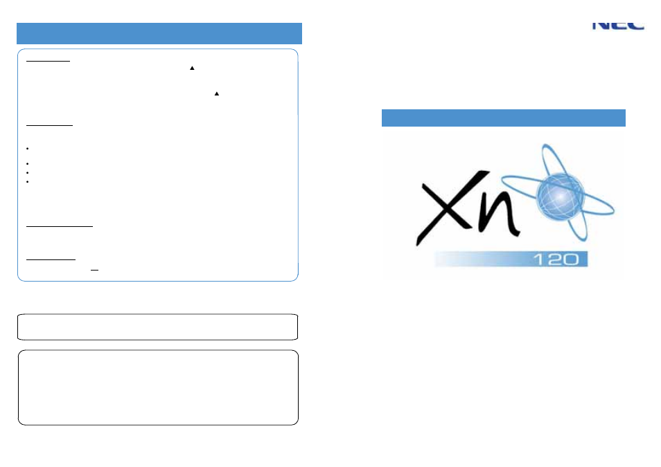 NEC Xn120 Vision User Manual | 6 pages