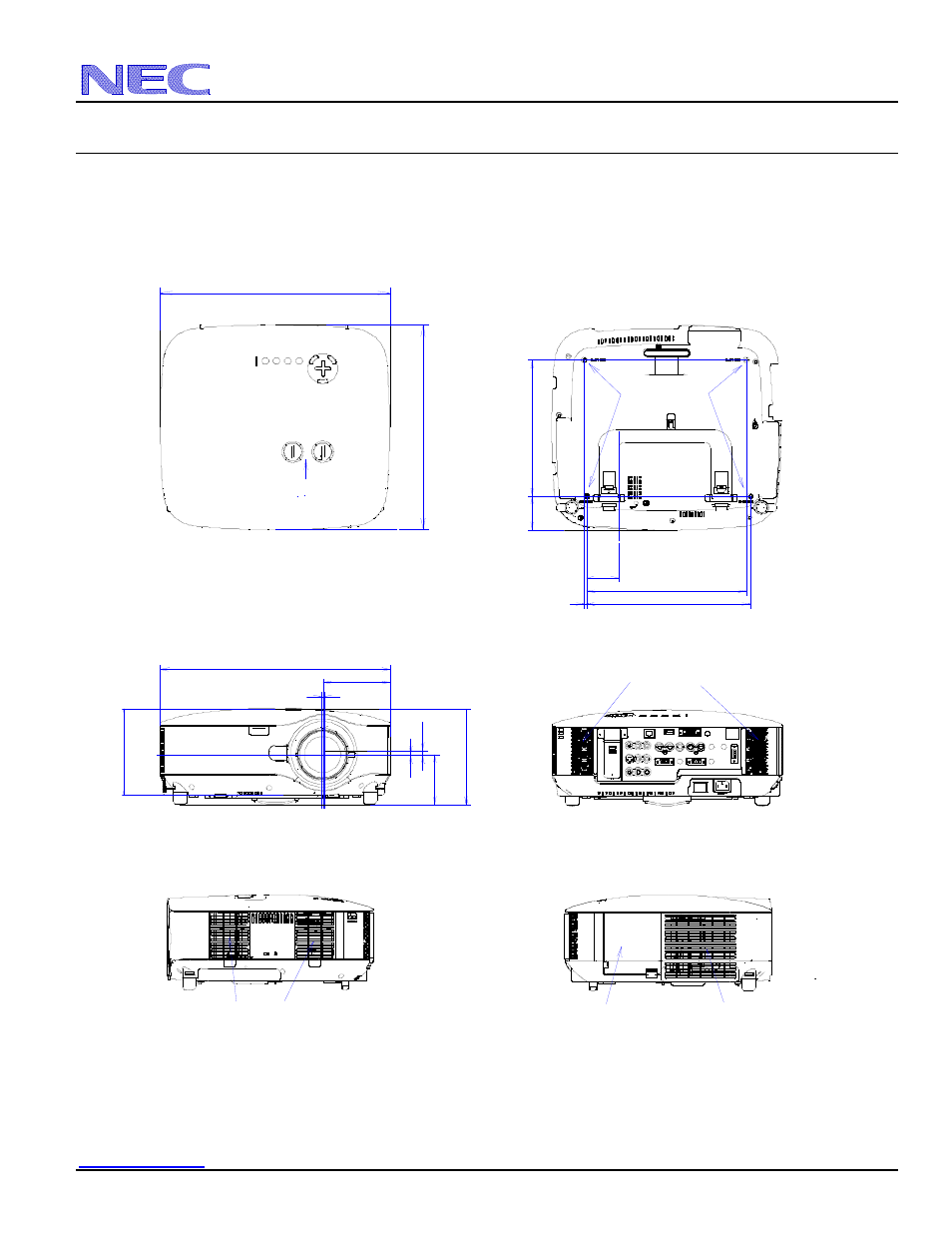 Cabinet dimensions, Nec display solutions of america, inc, Desktop and ceiling mount | NEC NP2150 User Manual | Page 5 / 9