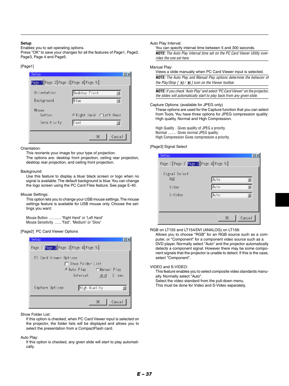 E – 37 | NEC LT154 User Manual | Page 40 / 60