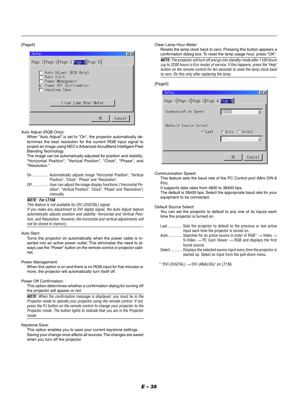 E – 38 | NEC LT154 User Manual | Page 41 / 60