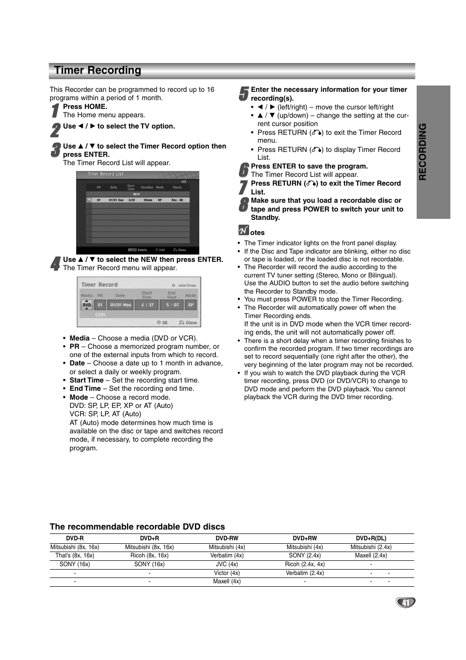 Timer recording | NEC NDRV-62 User Manual | Page 41 / 61